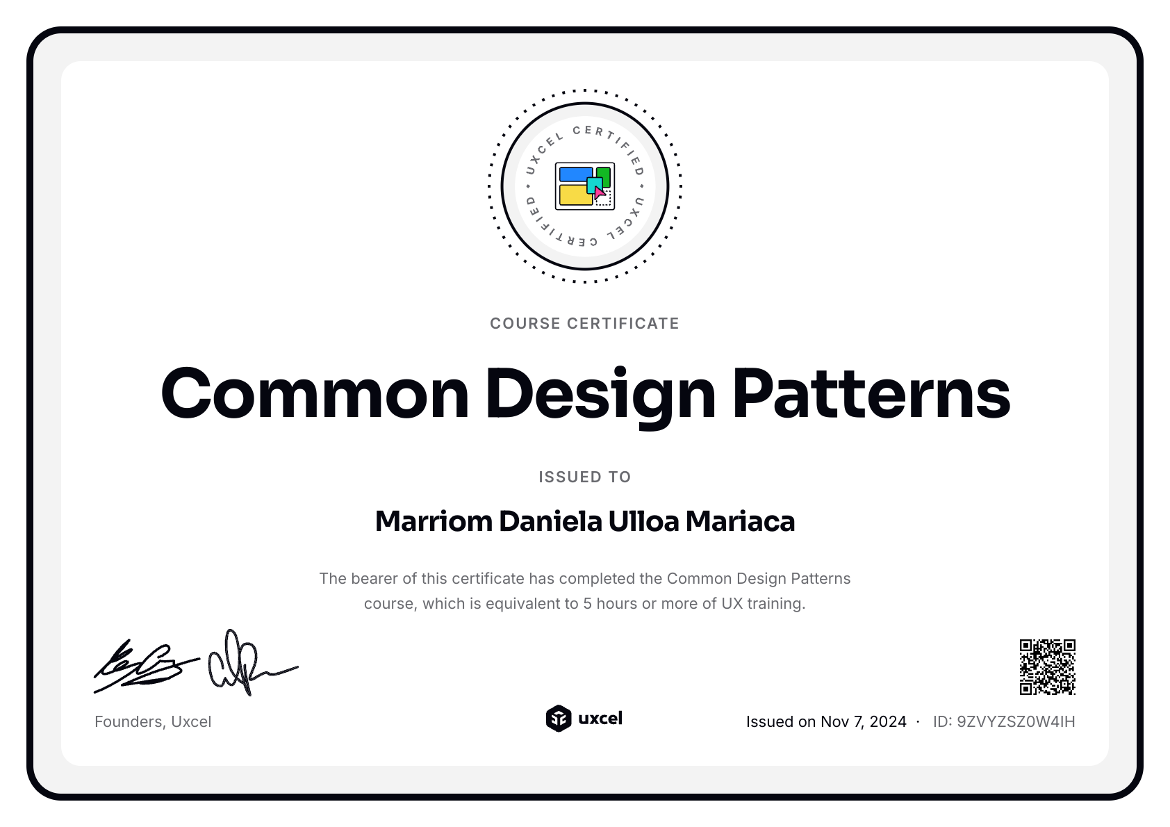 Marriom Daniela Ulloa Mariaca's certificate